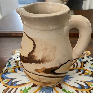 Nemadji vintage creamer orange & brown swirl colored pottery, hand made USA